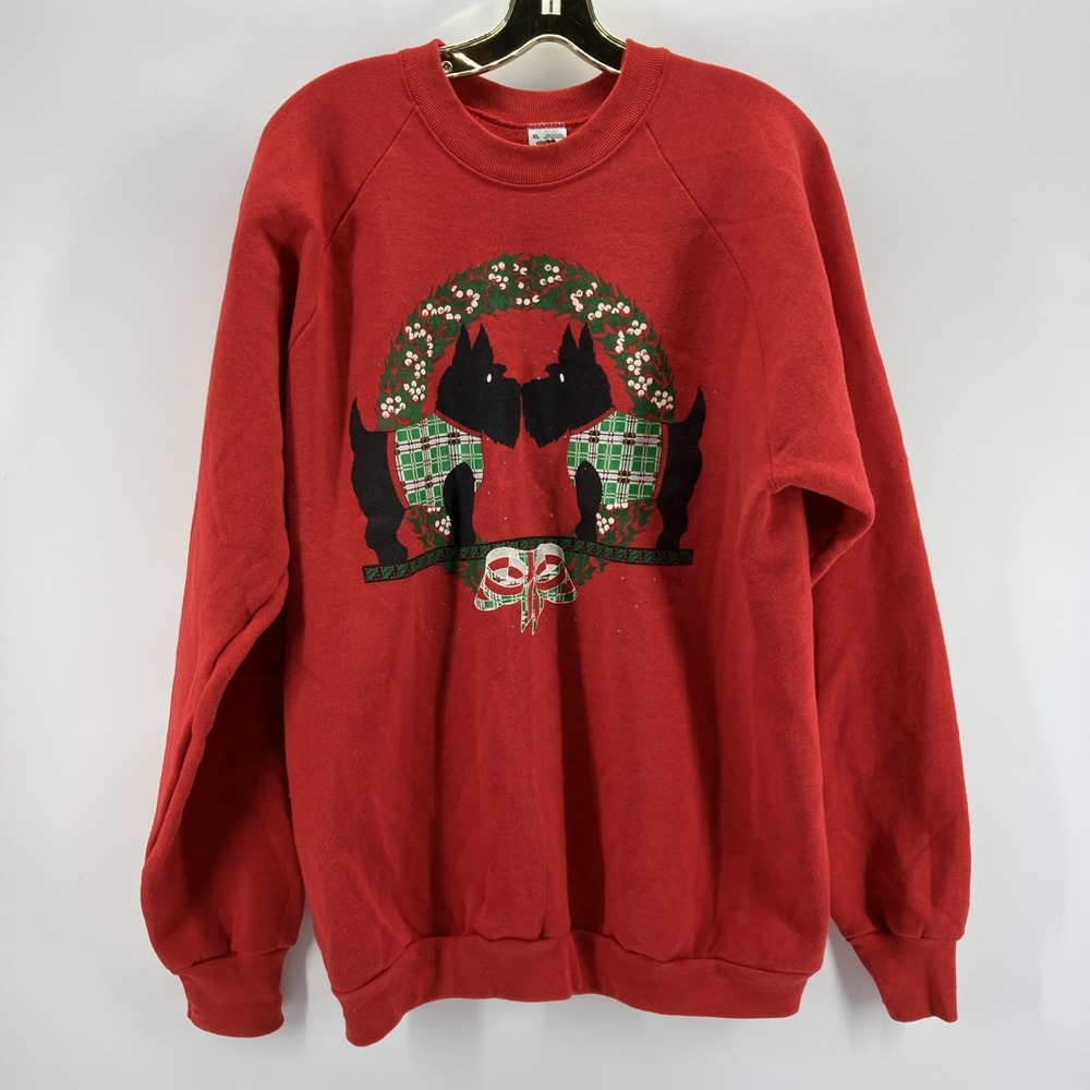 VTG 80s Red Scottie Dogs Christmas Crewneck Sweatshirt Size XL Granny Style USA - Picture 5 of 6